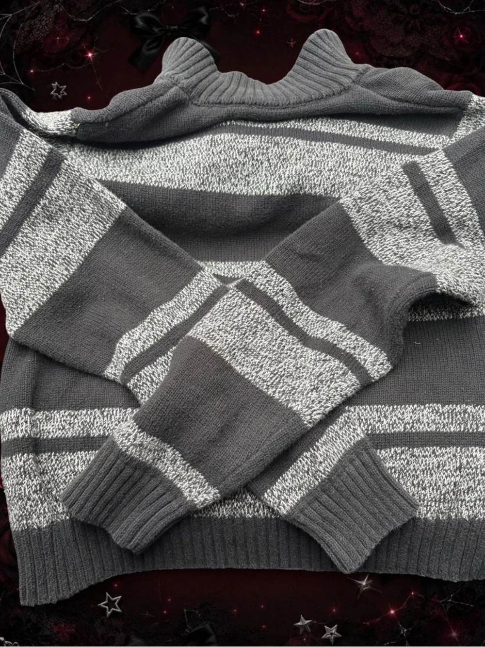 Chaps Gray Striped Knit Sweater